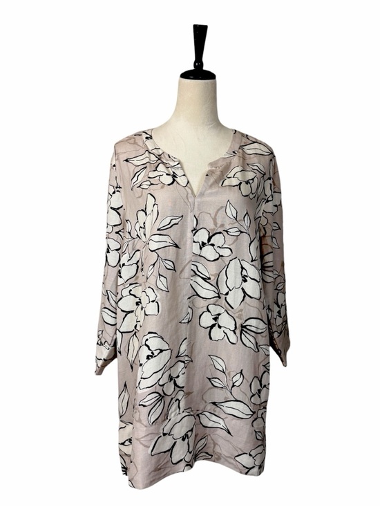 J.Jill Linen Blend Tunic Top Size Large New Tan White Minimalist Long Sleeves - Picture 11 of 12